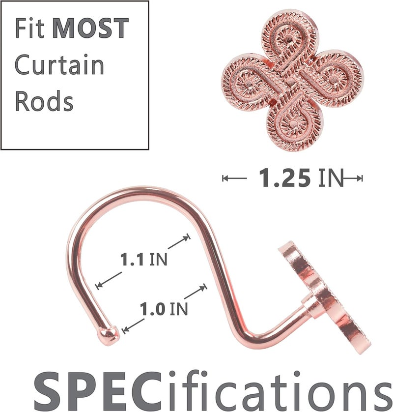 Popkozzi Rose Gold Shower Curtain Hooks: Pink Rust Proof Metal Shower Curtain Rings for Bathroom - Glam Flower Clover Shaped Decorative Shower Curtain Hooks Hangers for Shower Rod - Set of 12 - Image 4
